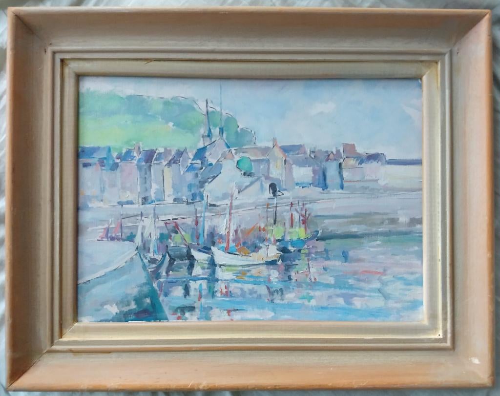 Expressionistisch-kubistisch havenzicht, Antiek en Kunst, Ophalen of Verzenden