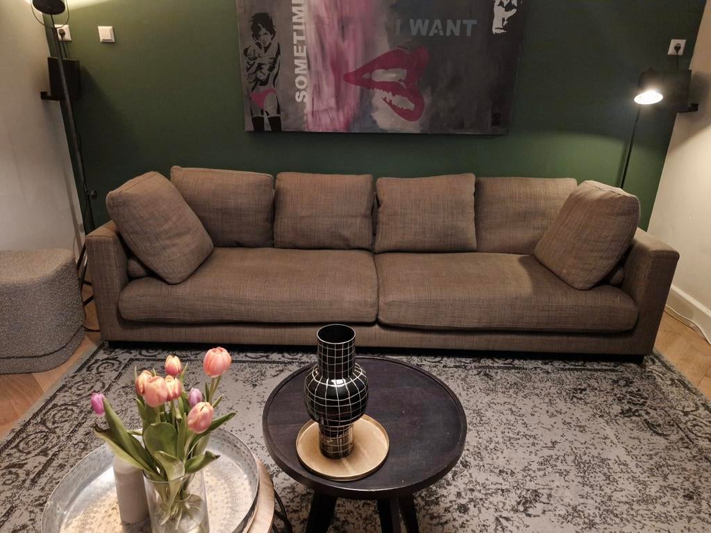 Molteni & C bank, taupe/licht bruin, verstelbare rugkussens, Ophalen, Zo goed als nieuw, Vierpersoons of meer, Stof