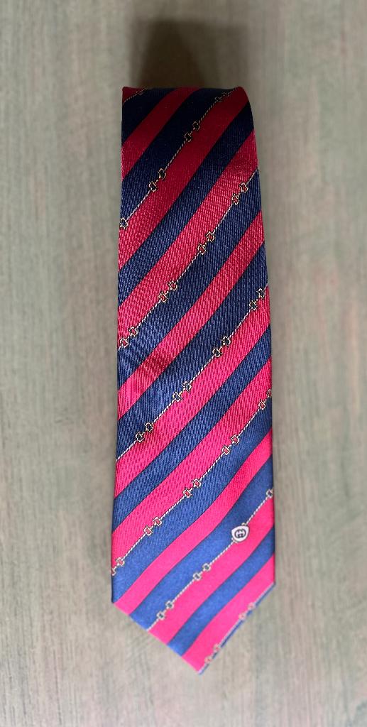 Gucci stropdas, géén namaak, rood met blauw gestreept, Kleding | Heren, Overige kleuren, Ophalen of Verzenden, Zo goed als nieuw