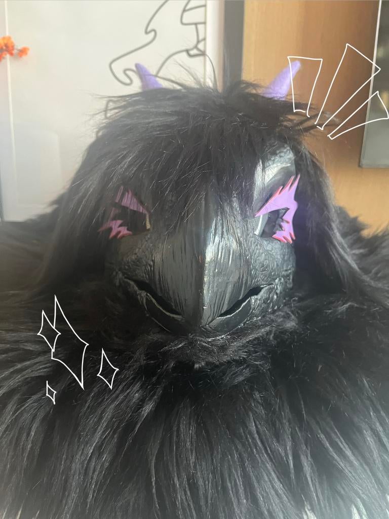 MQ fursuit dinomask kraai, Hobby en Vrije tijd, Kostuums, Theaterbenodigdheden en LARP, Ophalen of Verzenden, Zo goed als nieuw