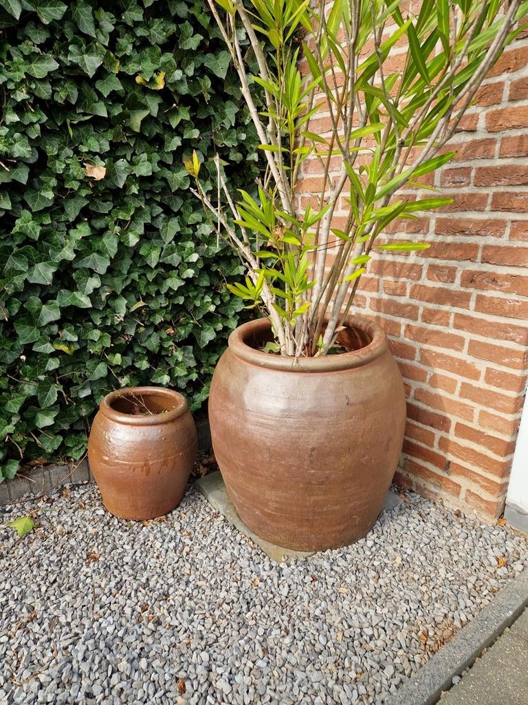 Set grote Keulse buitenpotten (60 en 35cm hoog), Ophalen, Rond, Zo goed als nieuw, Tuin