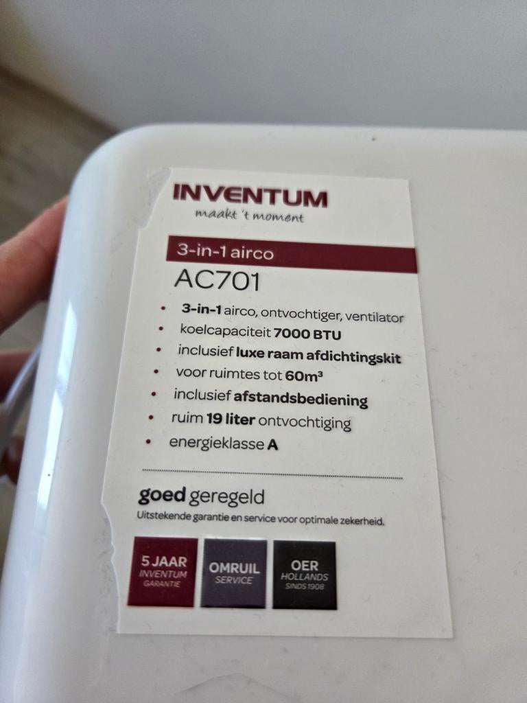 Inventum 3-in-1 Airco AC701, Ophalen, Minder dan 60 m³, Energieklasse A of zuiniger, 3 snelheden of meer