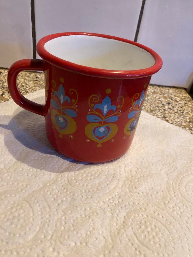 Oude emaille beker, Ophalen of Verzenden