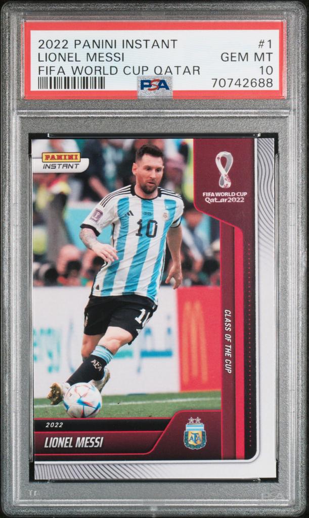 Messi WK Qatar 2022 Panini Instant PSA 10, Ophalen of Verzenden, Zo goed als nieuw, Losse kaart
