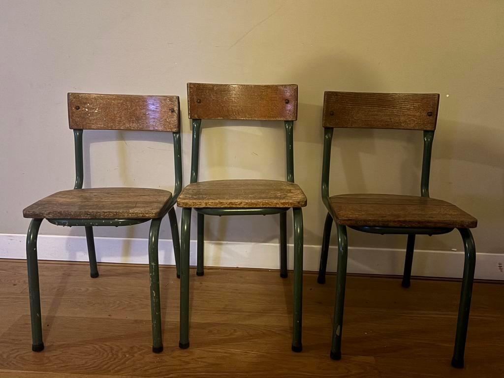 Tubax Schoolstoel - Vintage stoelen, Ophalen, Zo goed als nieuw, Bruin, Drie