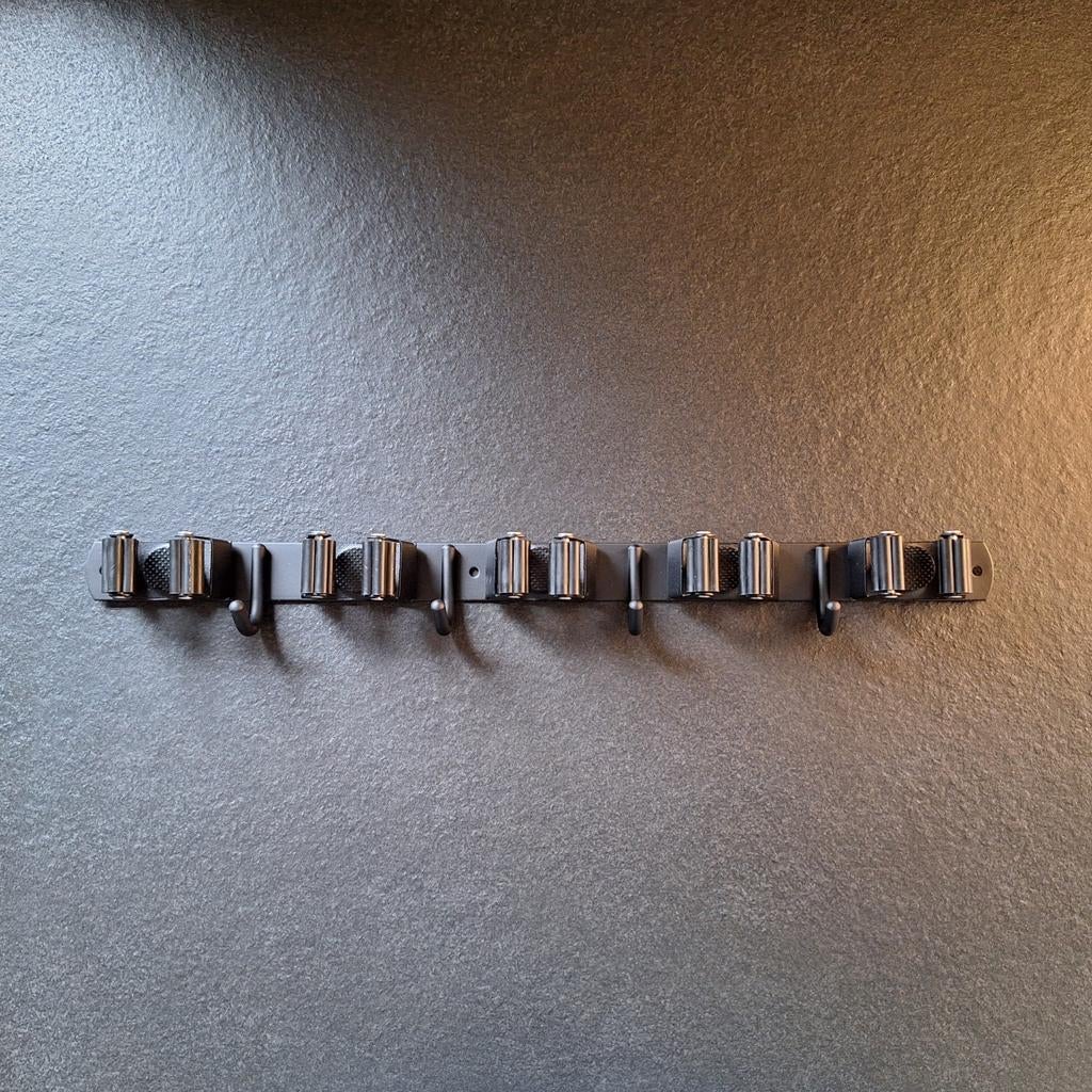 GEREEDSCHAP/BEZEMHOUDER 5 houders - 4 haken RVS Zwart, Ophalen of Verzenden, Nieuw