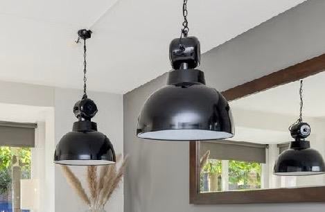 Twee zwarte HK Living Factory hanglampen (L), Huis en Inrichting, Ophalen, Zo goed als nieuw, Metaal, Minder dan 50 cm