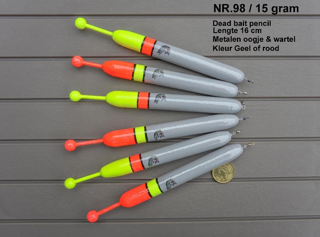 DEADBAIT PENCIL / SNOEKDOBBER HANDBUILT NR. 98 & 98¹/ 15 gr, Watersport en Boten, Ophalen of Verzenden, Nieuw, Dobber of Lood