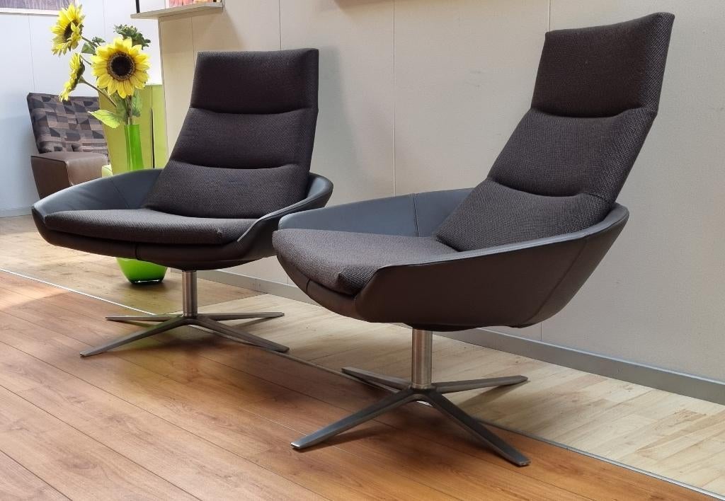 Montis Hugo draaifauteuil refurbished nieuw leer en stof, Verzenden, Leer, Nieuw, 75 tot 100 cm