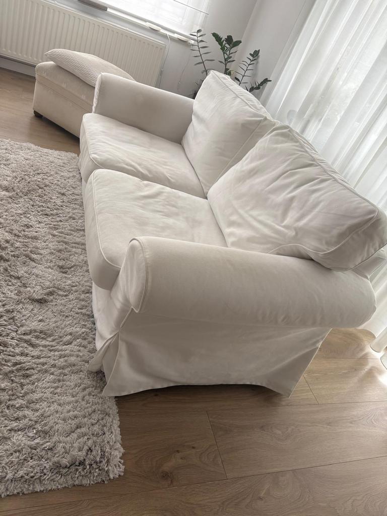 Witte bank + stoel, Ophalen, Tweepersoons, 75 tot 100 cm, Zo goed als nieuw