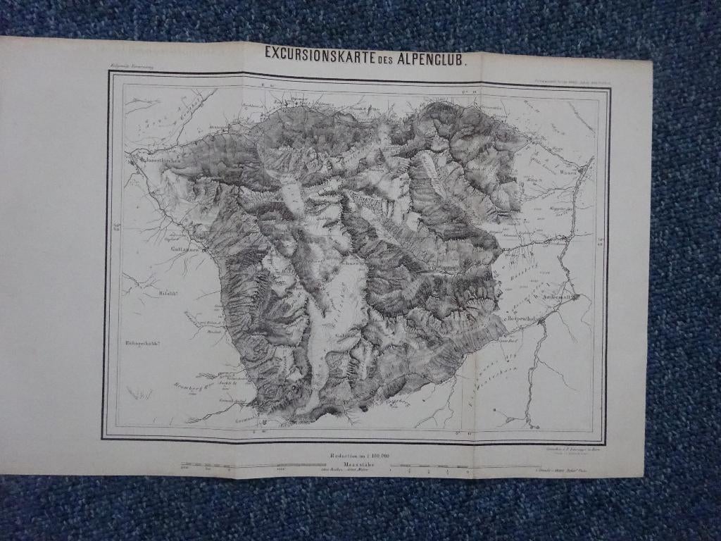 ( nr. 247 ) Oude Excursie kaart / Alpen, Boeken, Atlassen en Landkaarten, Gelezen, Ophalen of Verzenden, Landkaart, 1800 tot 2000