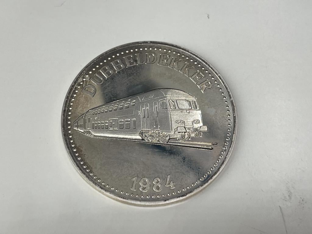 Penning 150 jaar NS, 1984 Dubbeldekker, Postzegels en Munten, Ophalen of Verzenden, Zilver, Nederland