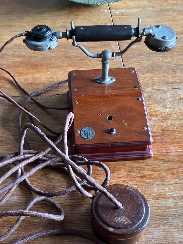 Antieke houten huistelefoon NHTM ca. 1915 – compleet met bel, Ophalen of Verzenden