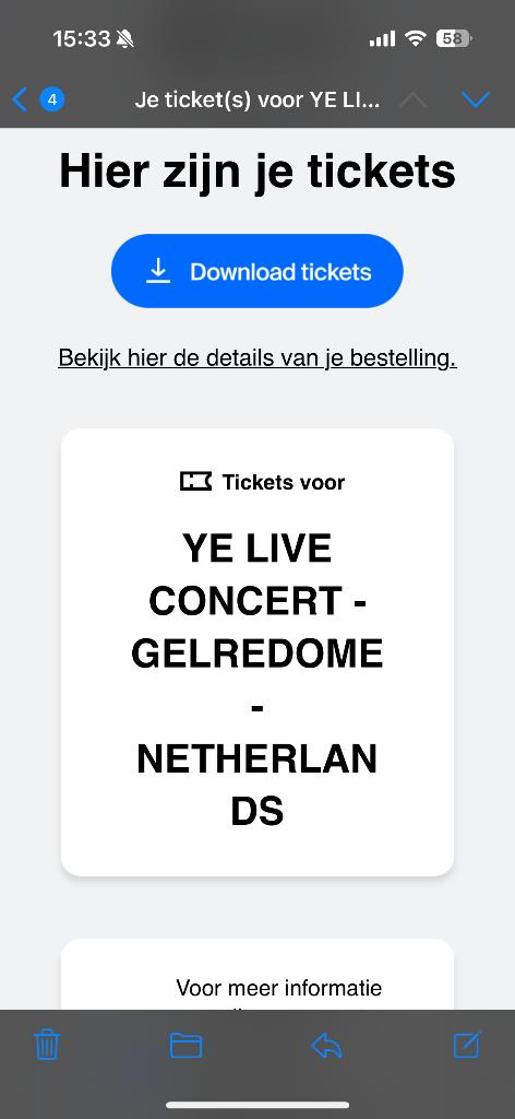 Concert Kanye West 6 juni!!Rang 1 Gold 4 kaarten, mag per 2, Drie personen of meer, Juni