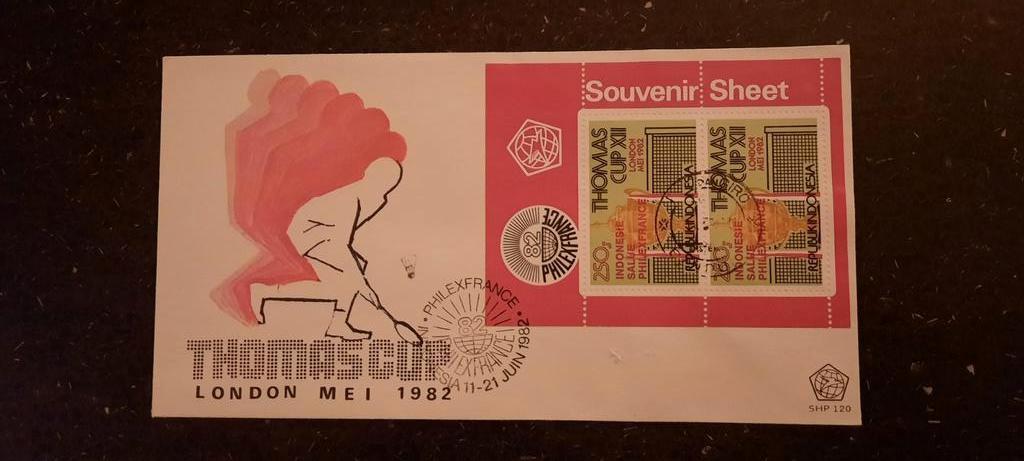 Indonesië FDC blok Thomas Cup 1982 - Open Klep, Postzegels en Munten, Postzegels | Eerstedagenveloppen, Ophalen of Verzenden, Rest van de wereld