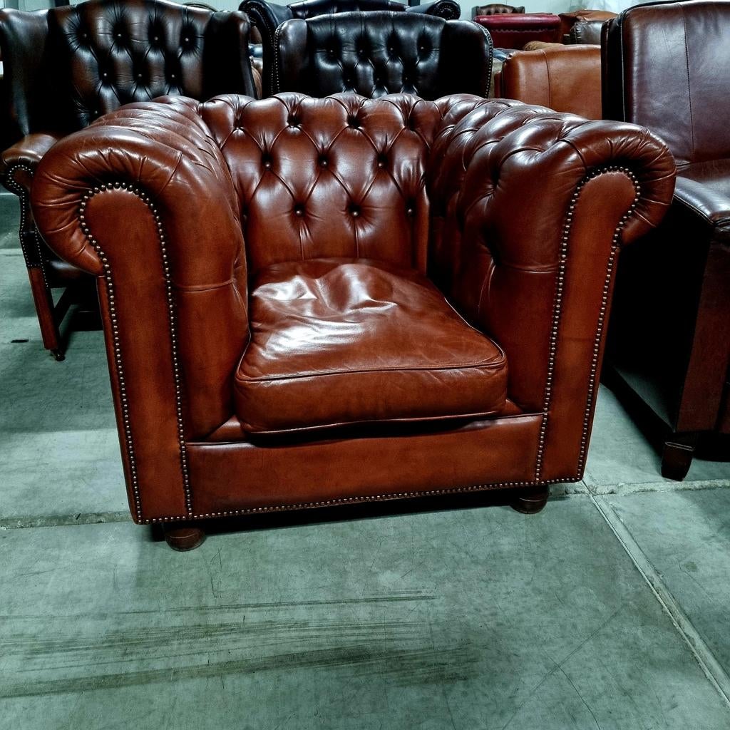 Chesterfield Bendic fauteuil cognac leer + BEZORGING