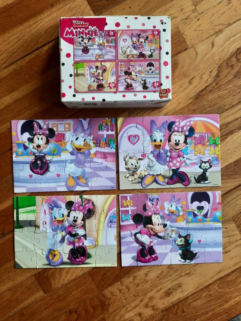 4 puzzels: Minie Mouse & Katrien 4+, Ophalen of Verzenden, Zo goed als nieuw, Jongen of Meisje