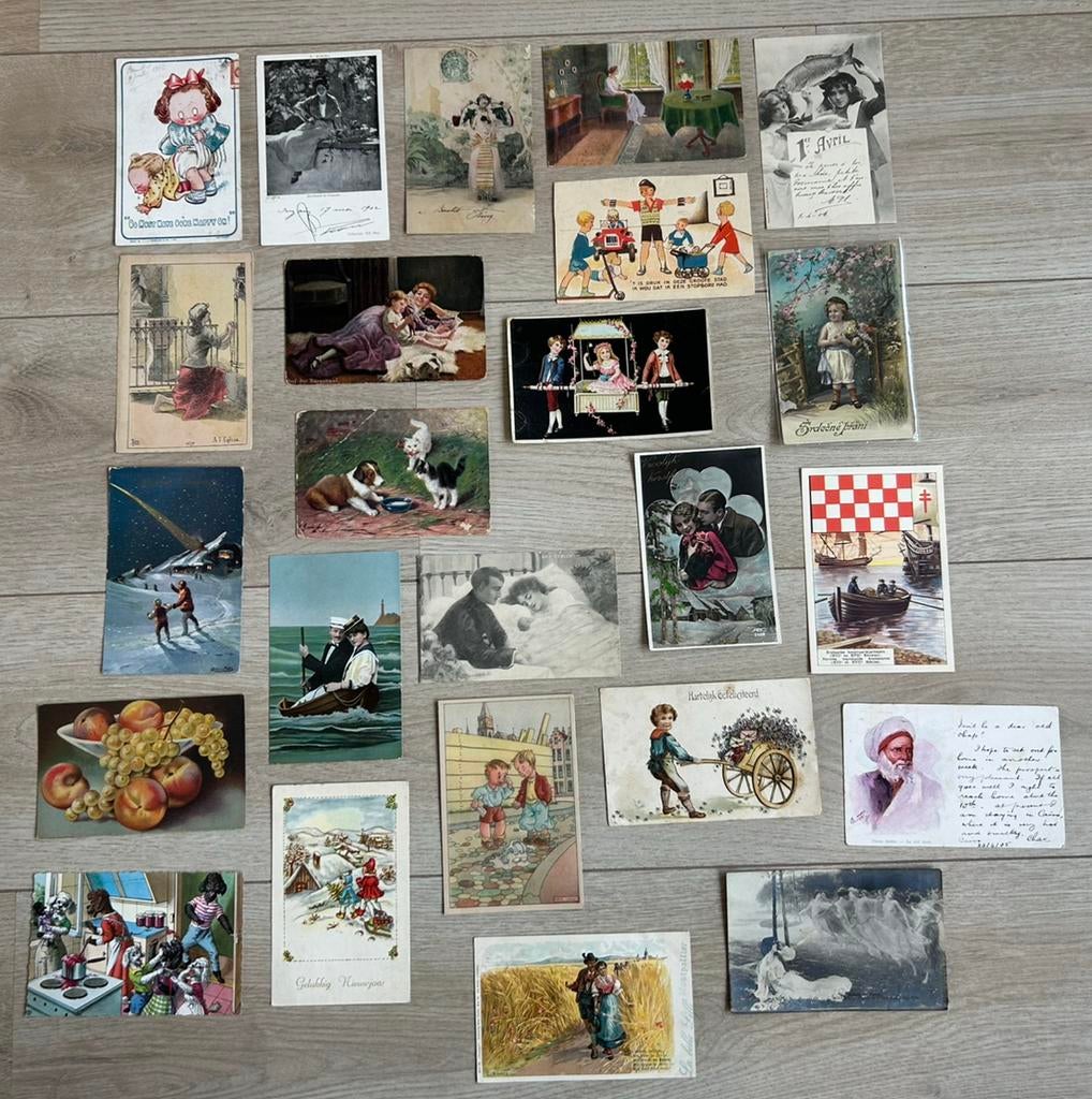 Doos partij klein formaat themakaarten 387 st, 1 koop exc., Ophalen of Verzenden, 1940 tot 1960, Gelopen, Kinderen