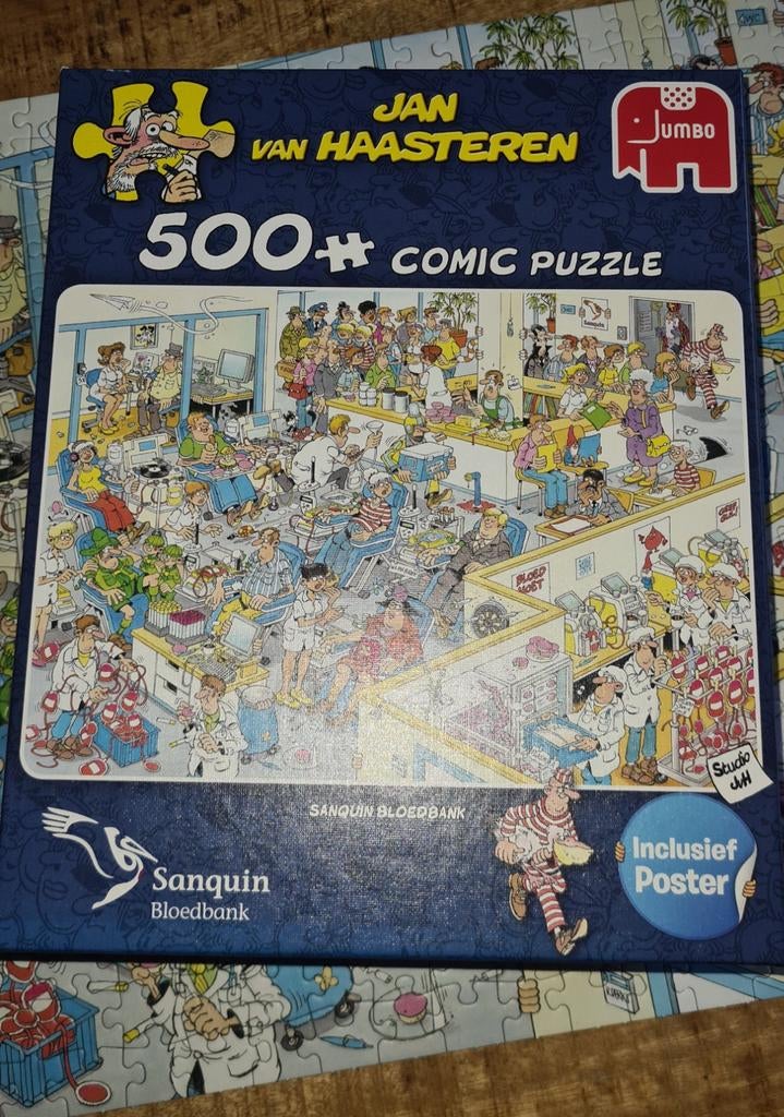 Jan van Haasteren sanquin bloedbank 500 stukjes: compleet, Ophalen, 500 t/m 1500 stukjes, Zo goed als nieuw