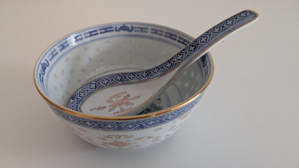 Chinese soepkom met lepel, Ophalen of Verzenden