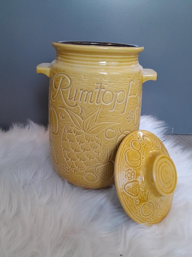 Vintage Rumtopf W. Germany 204-28 - Gele Aardewerk Pot, Ophalen of Verzenden