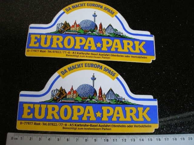2x sticker europa park rust da macht europa spass, Verzenden, Zo goed als nieuw, Bedrijf of Vereniging