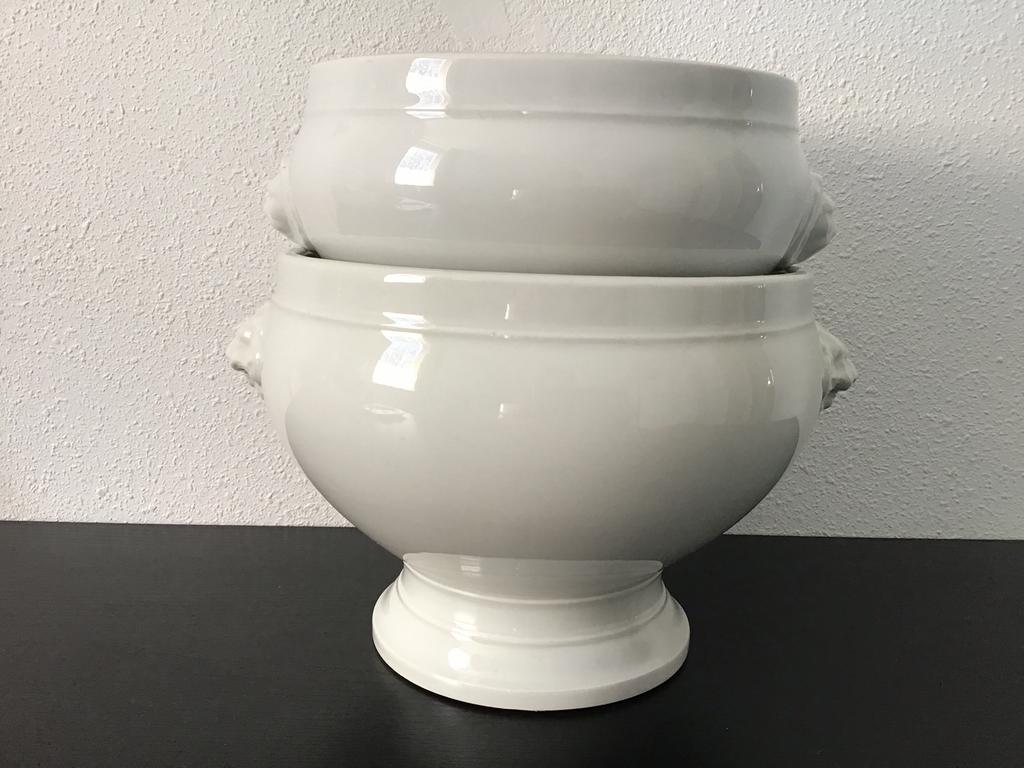 2 x soepterrine met leeuwenkop. Franse Schaal, gemerkt., Ophalen of Verzenden, Kom(men), Overige stijlen, Glas