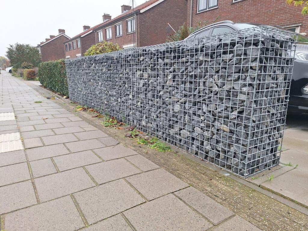 Gabionen schanskorven 3x3 meter met grind en palen, Tuin en Terras, Ophalen, Gebruikt, IJzer, Overige typen