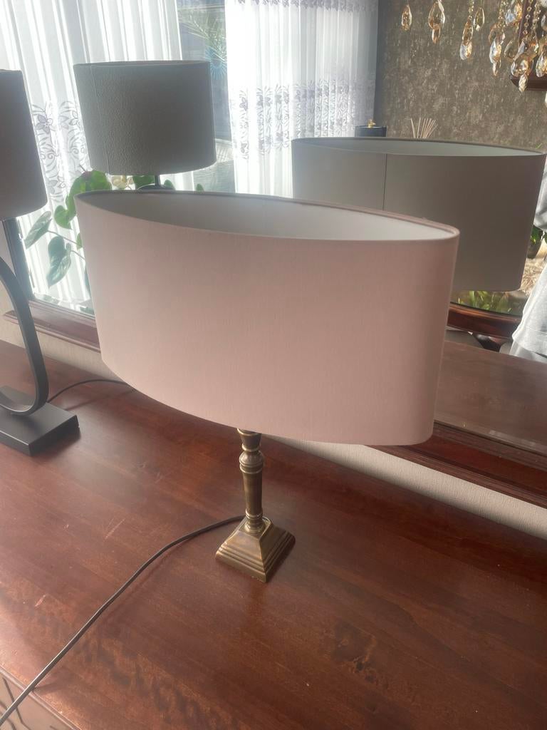 2 tafellampen met ovale beige kap, Ophalen, Gebruikt, Metaal, Minder dan 50 cm
