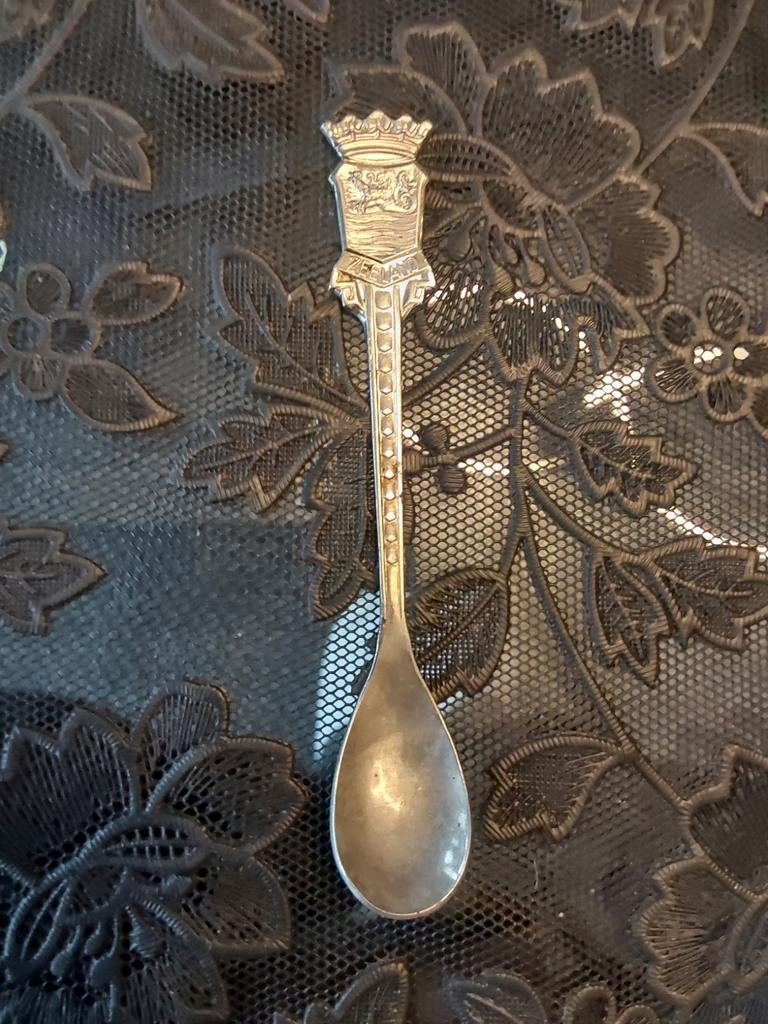 Zilveren theelepel met wapen van Zeeland, Ophalen of Verzenden