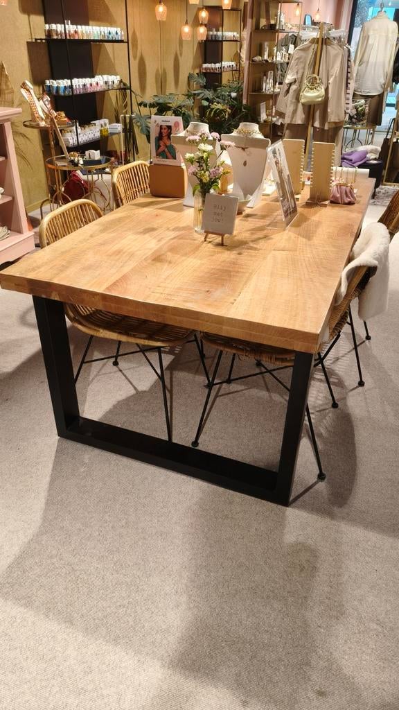 Robuuste Mangohouten Eettafel - 180x100cm, Ophalen, Gebruikt, 50 tot 100 cm, 150 tot 200 cm