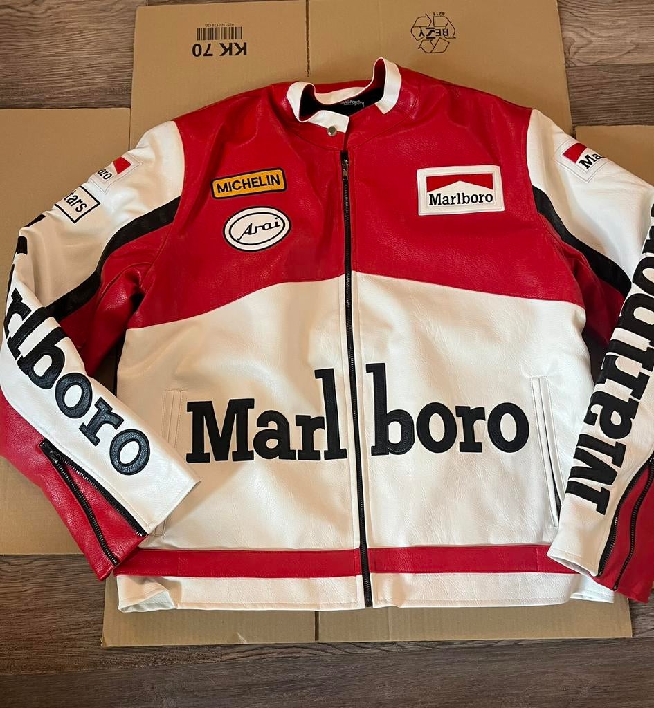 Marlboro Racing jas (maat S) – leder look vintage, Ophalen of Verzenden, Zo goed als nieuw, Maat 46 (S) of kleiner, Rood