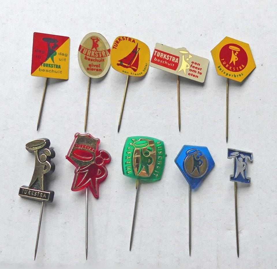 Turkstra beschuit speldjes oud speldje 10x Leeuwarden, Verzamelen, Ophalen of Verzenden, Gebruikt, Merk, Speldje of Pin
