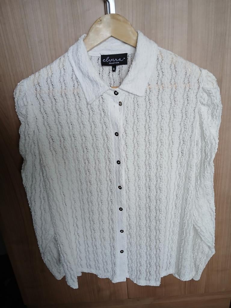 Elvira (strech) kanten blouse wit maat XL, Ophalen of Verzenden, Zo goed als nieuw, Maat 46/48 (XL) of groter, Zwart