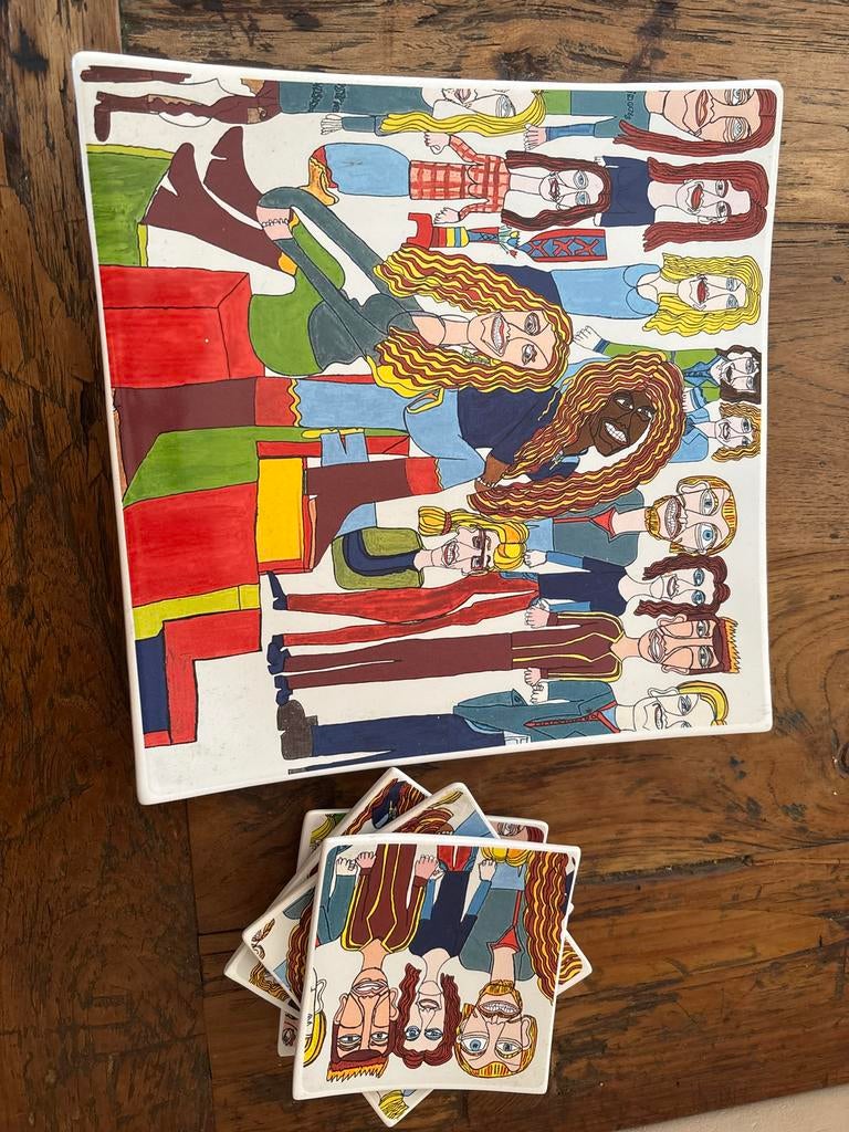 Unieke "De Moderne Nachtwacht" schaal met onderzetters, Ophalen