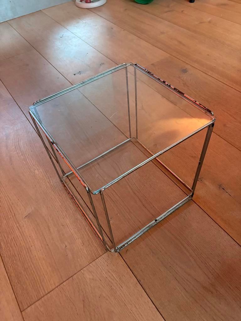 Max Sauze 1970 Bijzettafel Isocele Vintage Tafel Glas Design, Huis en Inrichting, Tafels | Bijzettafels, Gebruikt, Vierkant, Minder dan 45 cm