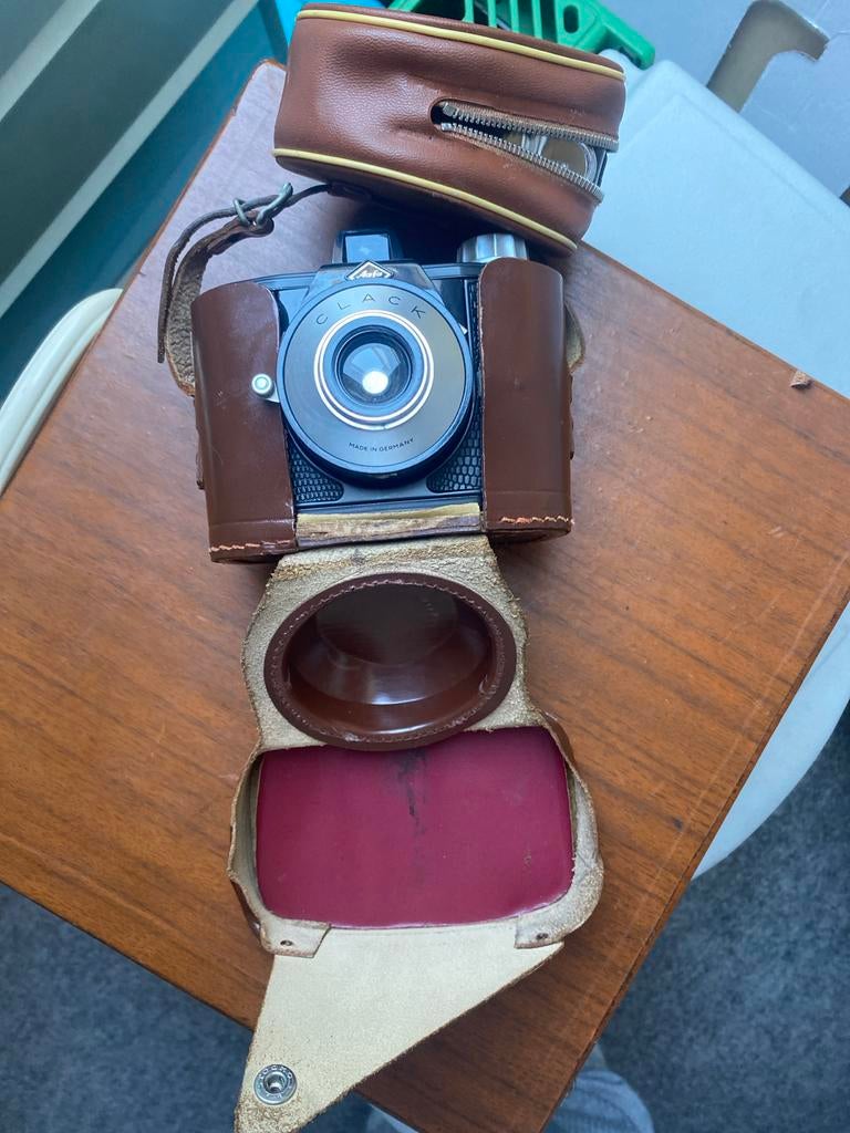 Agfa Clack camera in leren tas, Ophalen of Verzenden, Gebruikt, Compact, Overige Merken