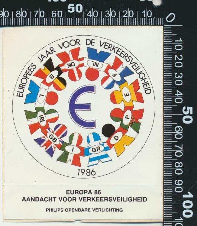 Sticker: Europees Jaar voor de Verkeersveiligheid - 1986 (3), Ophalen of Verzenden, Zo goed als nieuw, Auto of Motor