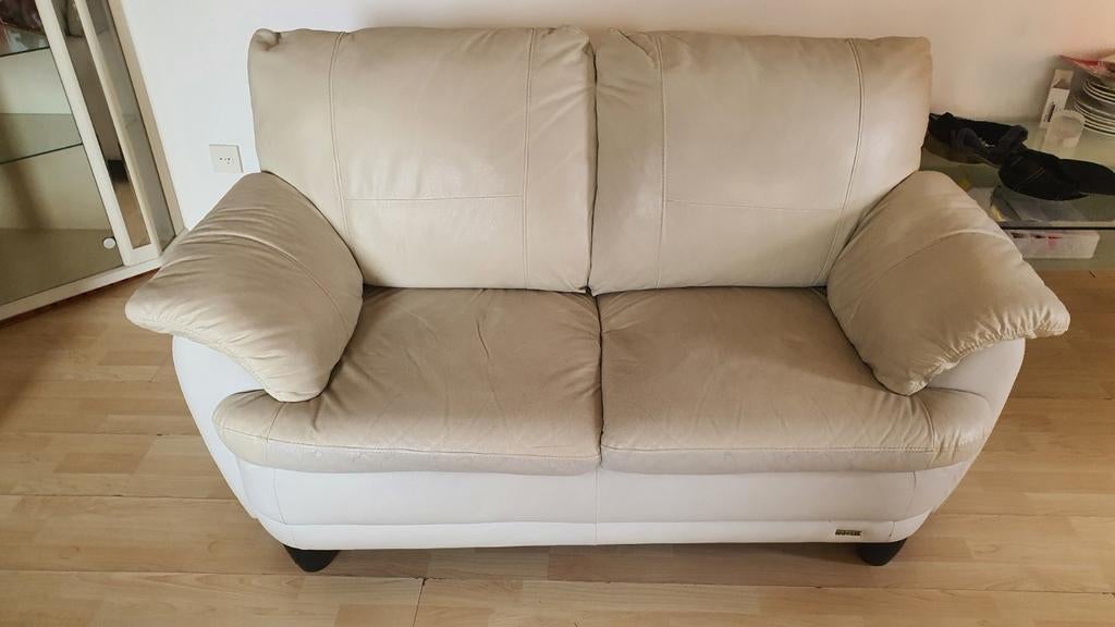 Te koop witte bank en glas tafel, Huis en Inrichting, Tafels | Salontafels, Ophalen of Verzenden, Gebruikt, Glas