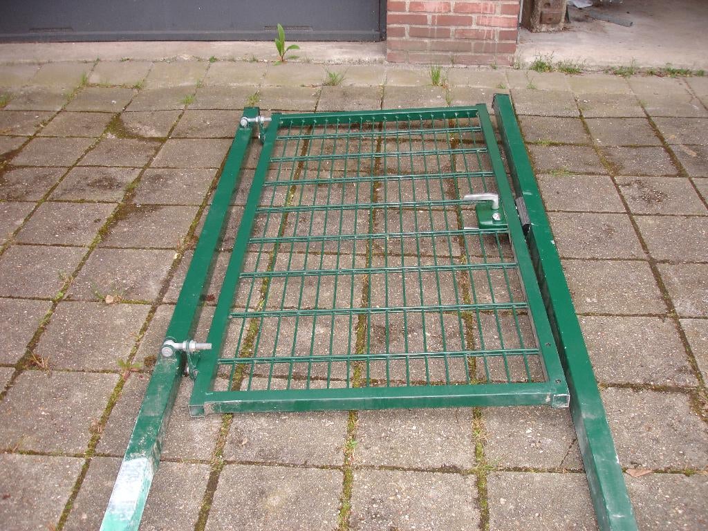 Hek, poort met palen, looppoort dubbelstaafmat., Tuin en Terras, Tuinhekken en Hekwerk, Zo goed als nieuw, Dubbelstaafmat hekwerk