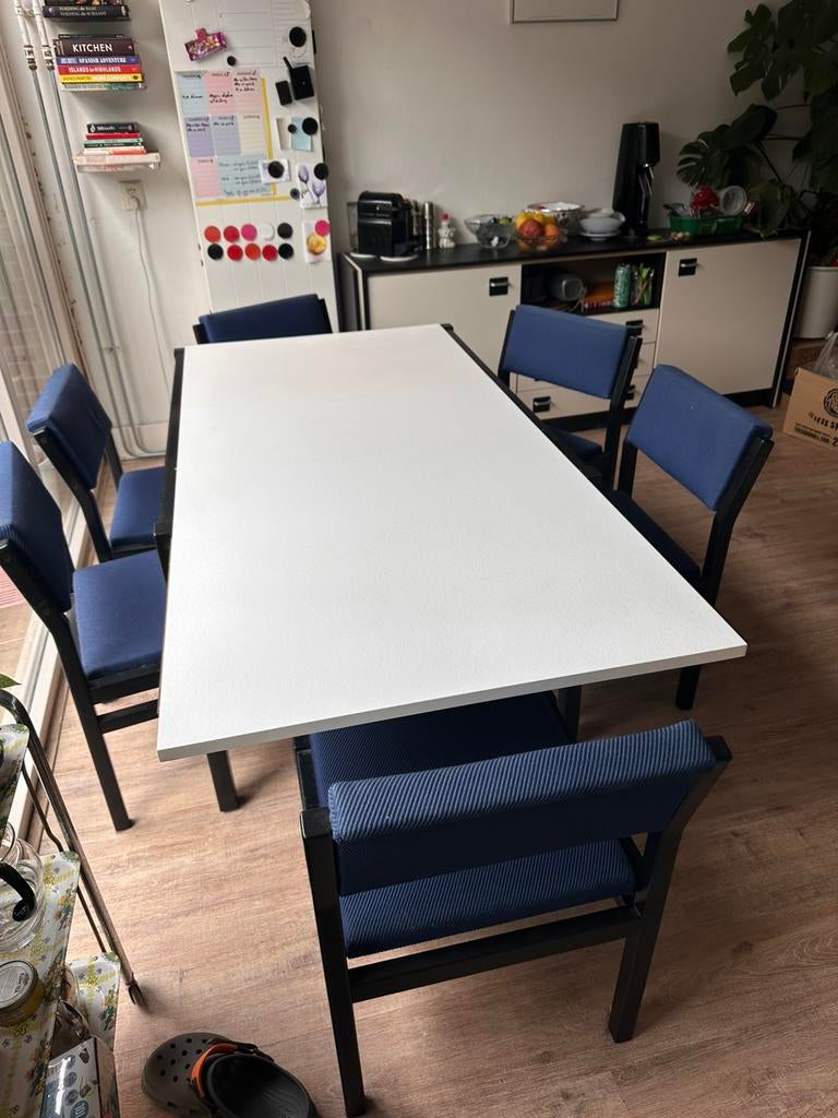Pastoe eettafel met 6 bijbehorende stoelen, vintage, Huis en Inrichting, Tafels | Eettafels, Ophalen, 100 tot 150 cm, 50 tot 100 cm