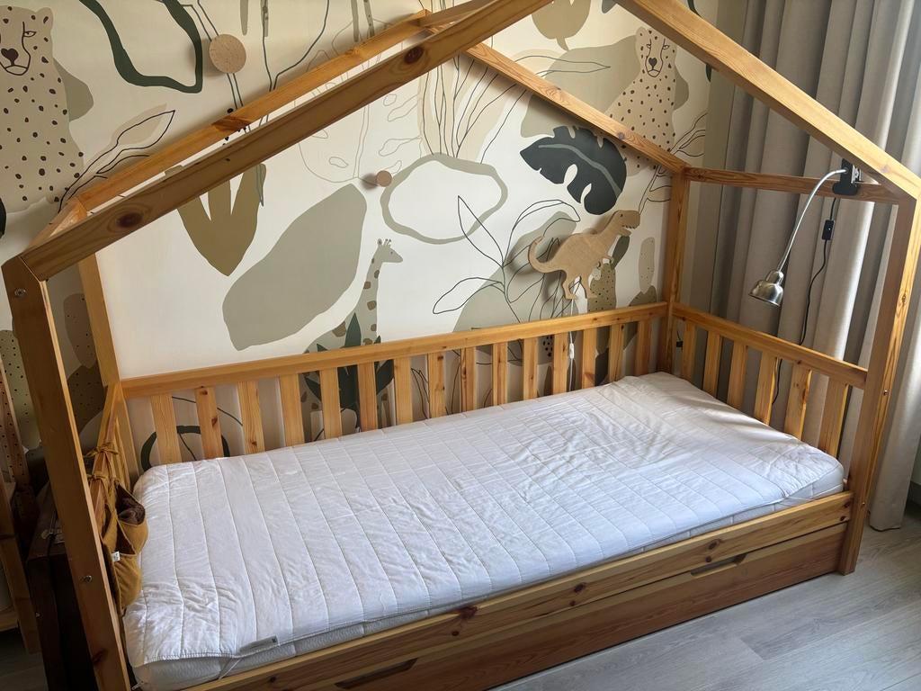 Huisbed 1-persoons met uitschuiflade, Ophalen, Gebruikt, 90 cm, Eenpersoons