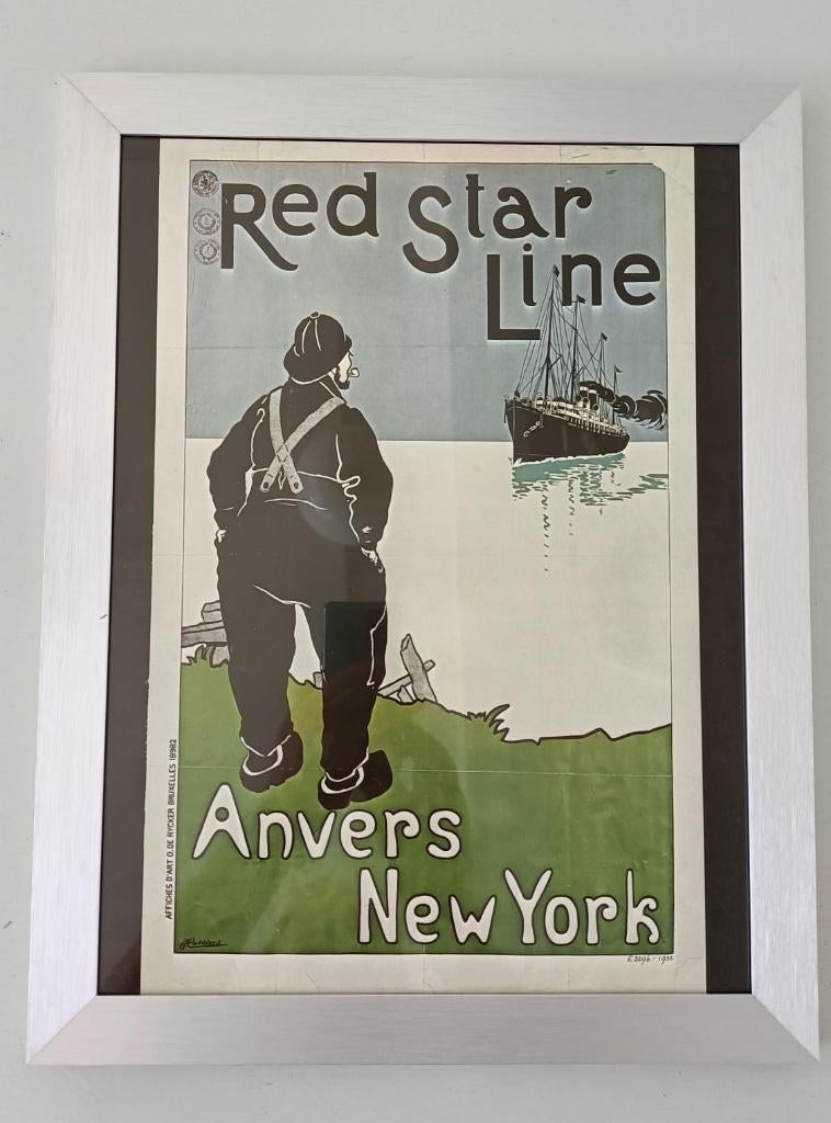 ingelijste art deco reclameposter schip red star line retro, Verzamelen, Ophalen of Verzenden, Zo goed als nieuw, Motorboot, Kaart, Foto of Prent