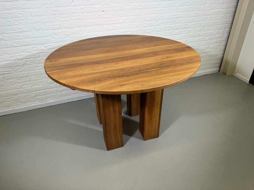 Ronde eiken eettafel - 120 cm - Verstelbare poten, 100 tot 150 cm, Ophalen of Verzenden, Zo goed als nieuw, Vier personen