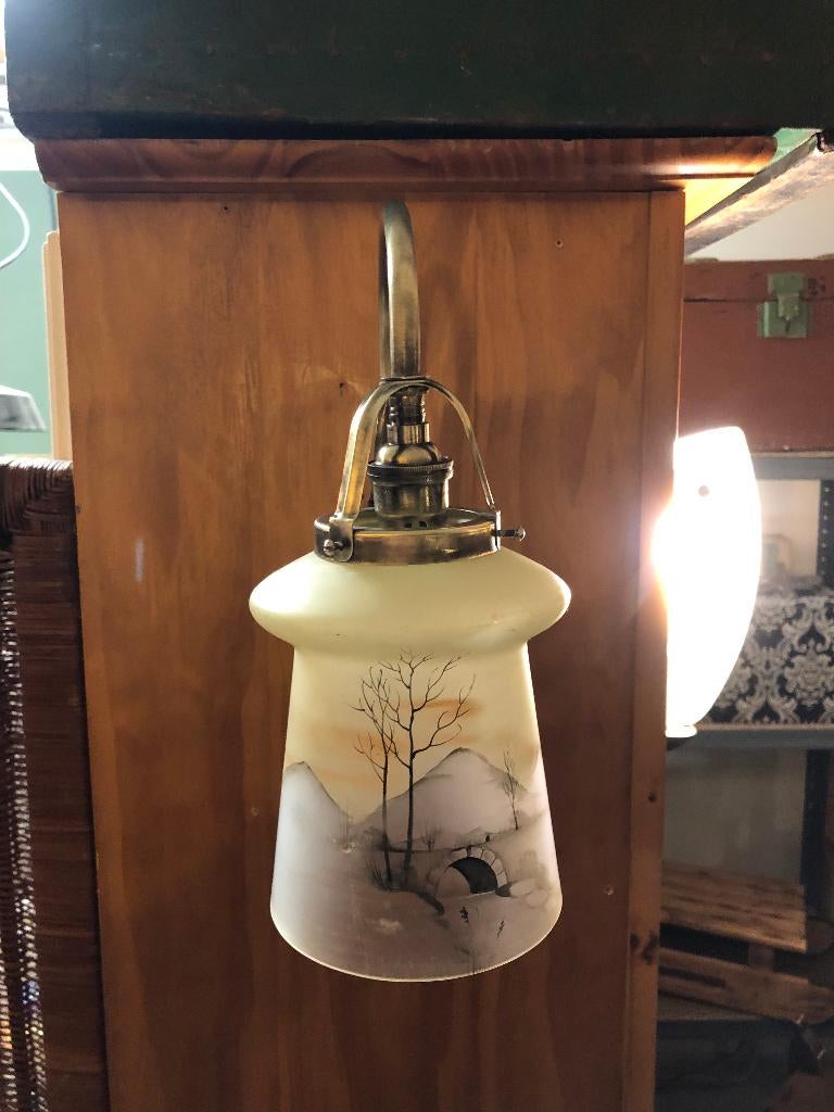 Antiek Art-Deco / Art-Nouveau Messing Wandlampje., Ophalen of Verzenden