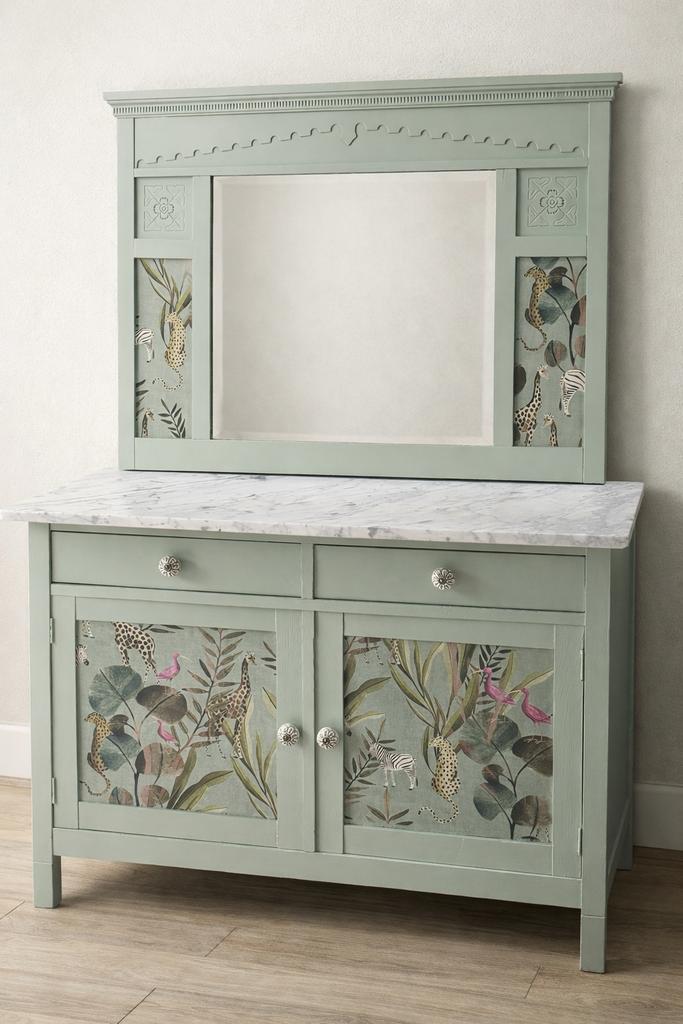 Antieke olijfgroene commode, Ophalen, 105 cm of meer, Minder dan 50 cm, Commode