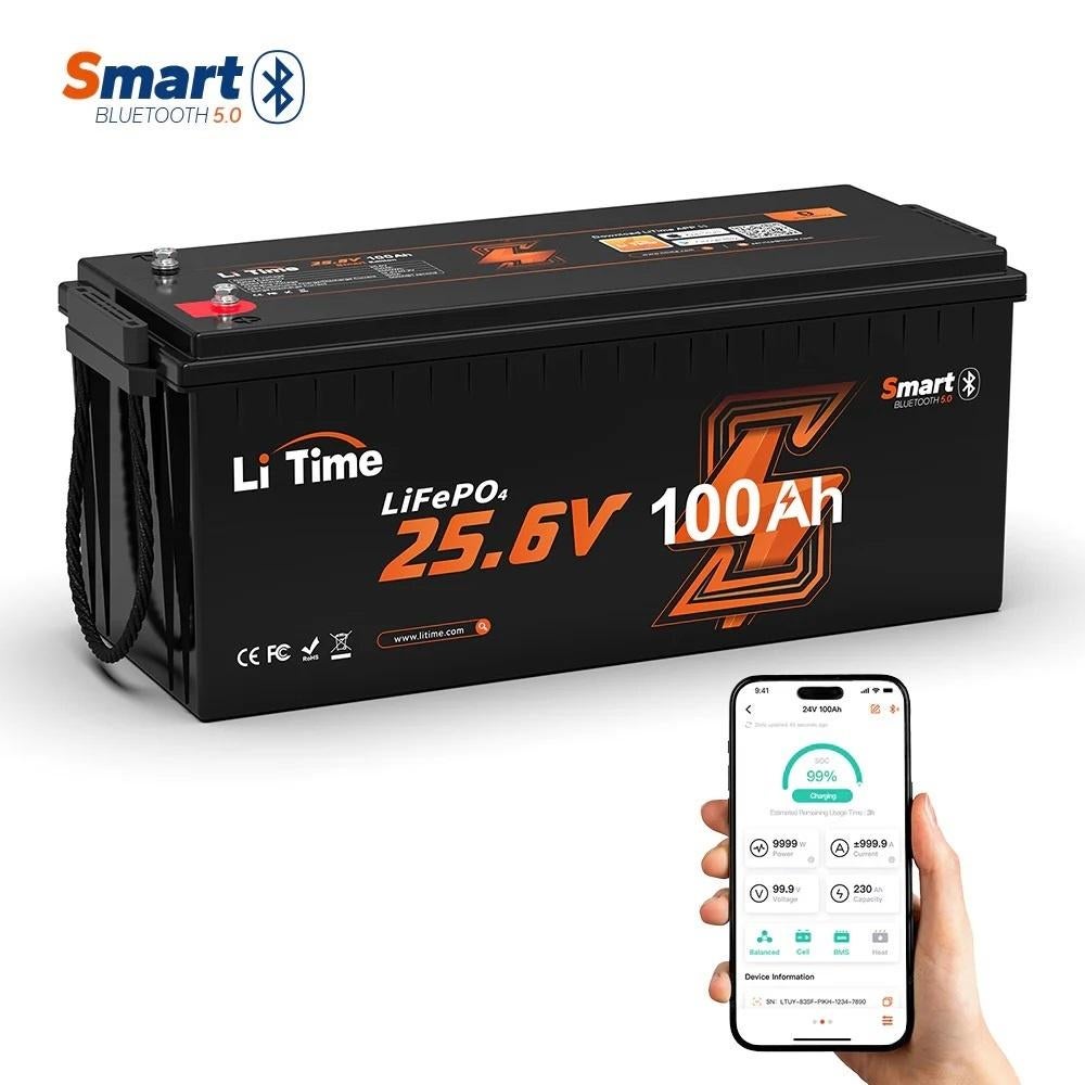 4 x LiTime 25.6 V 100Ah LifePO4 (lithium) accu's, Ophalen, Gebruikt, Smart