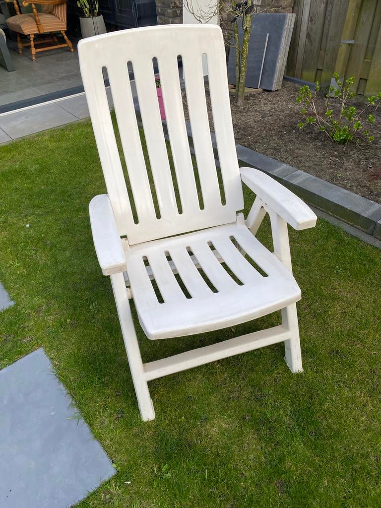 4x Witte Jardin Tuinstoelen - Verstelbaar & Kunststof, Ophalen of Verzenden, Gebruikt, Kunststof, Verstelbaar