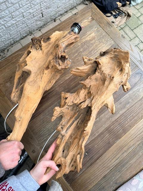 Boomstam wandlamp 2 stuks, Ophalen, Zo goed als nieuw, Hout