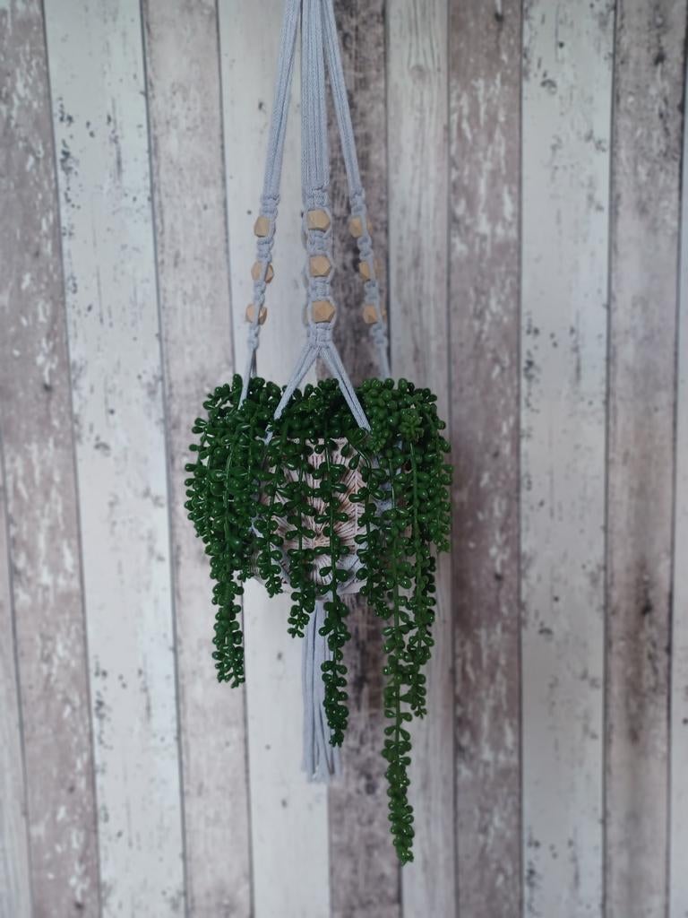 Macrame plantenhanger - 83cm, Boho, Nieuw, Ophalen of Verzenden, Grijs
